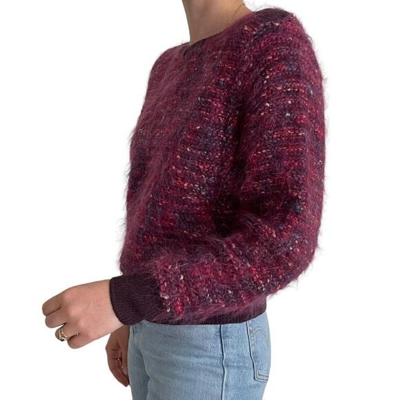 Vintage 80s St. John Rainbow Purple Fluffy Mohair Retro Oversized Sweater Sz S - Picture 5 of 7